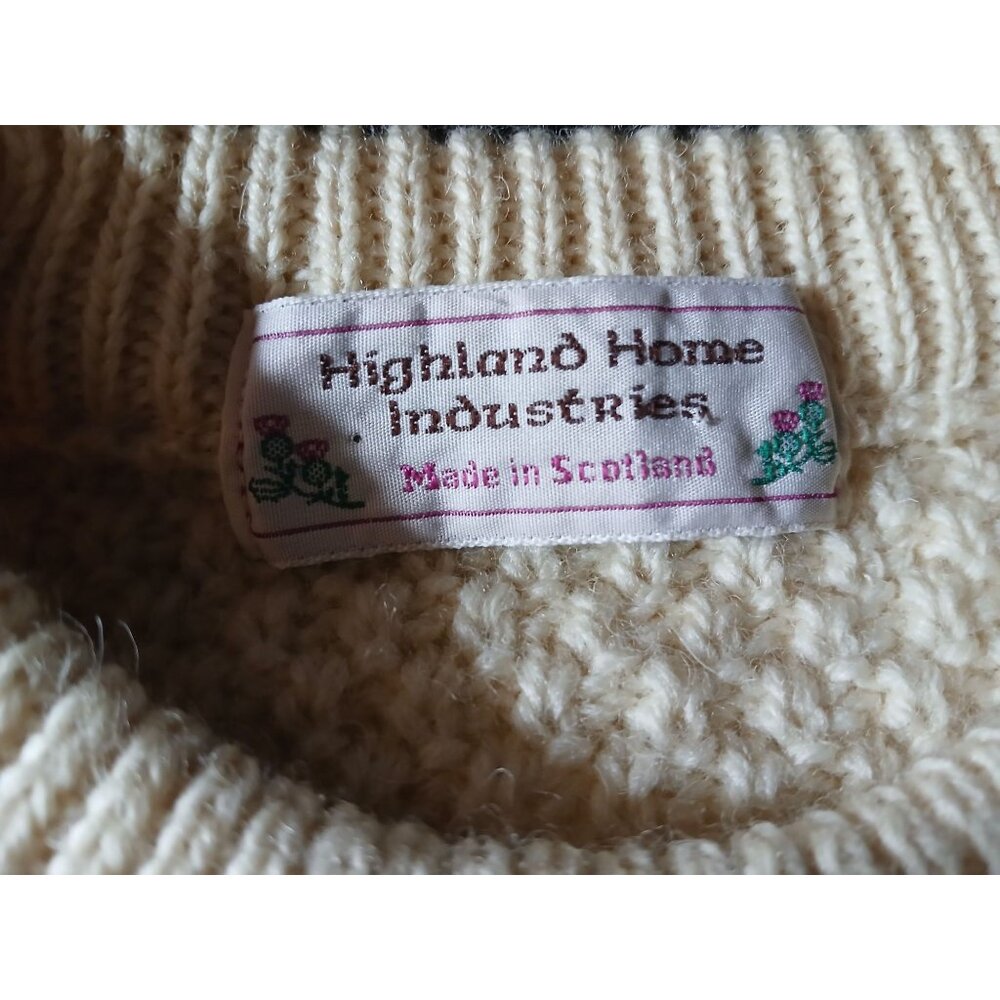 Vintage Highland Home Womens Cable Knit Wool Sweater Cream Size L Made Scotland - Picture 9 of 12